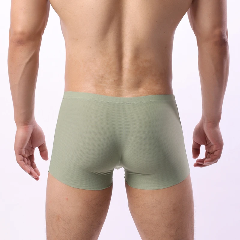 Pantaloncini Boxer maschili senza cuciture in seta di ghiaccio mutandine Bulge Big Pouch Underwear EUR Size mutande da uomo traspiranti Sexy ad asciugatura rapida