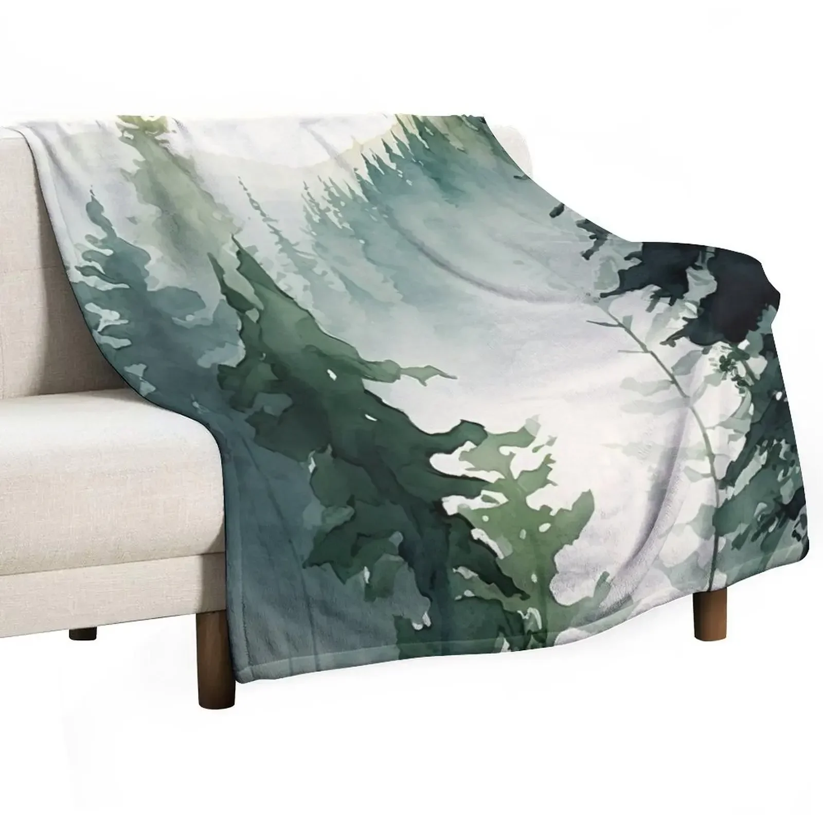 

Foggy Green Forest Abstract Watercolor Throw Blanket Sofa warm winter Winter beds Baby Blankets