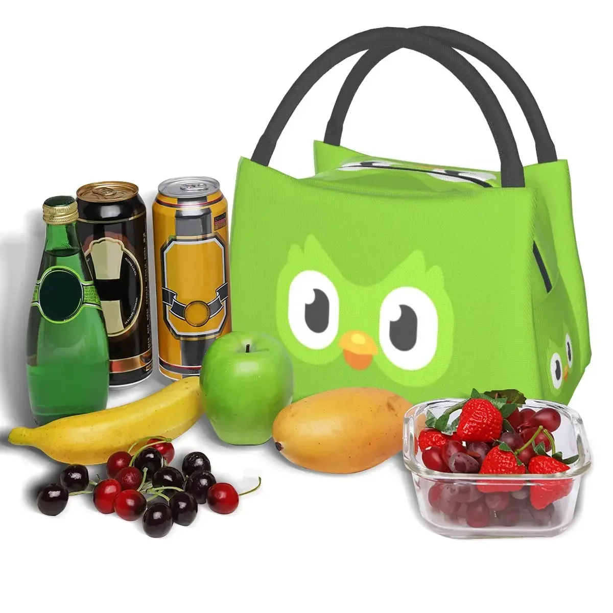 Duolingo Owl Duo 2 Lunch Bags Insulated Bento Box Waterproof Lunch Tote Picnic Bags Cooler Thermal Bag for Woman Student Office