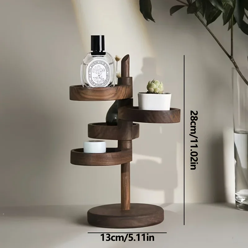 Multi-Layer Rotatable Wooden Storage Rack - Creative Solid Wood Key Holder and Desktop Accessories Organizer Box for Entry Door