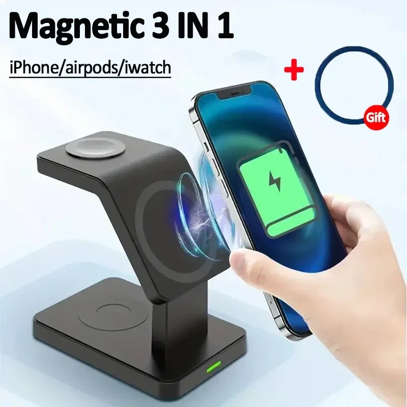 3 In 1 Magnetic Wireless Charger Stand for iPhone 15 14 13 12 Pro Max Apple Watch 1-8 AirPods Macsafe Fast Charging Station Dock