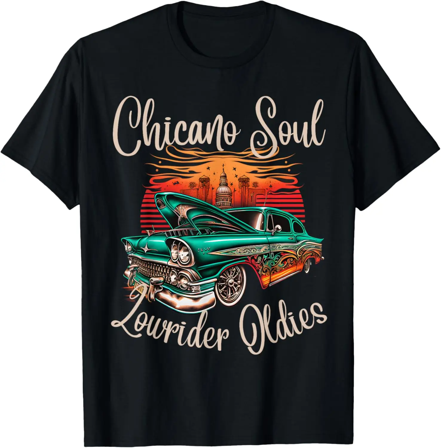 Chicano Soul Lowrider Olydies 자동차 의류, 로우 슬로우 콜로 남성 티셔츠