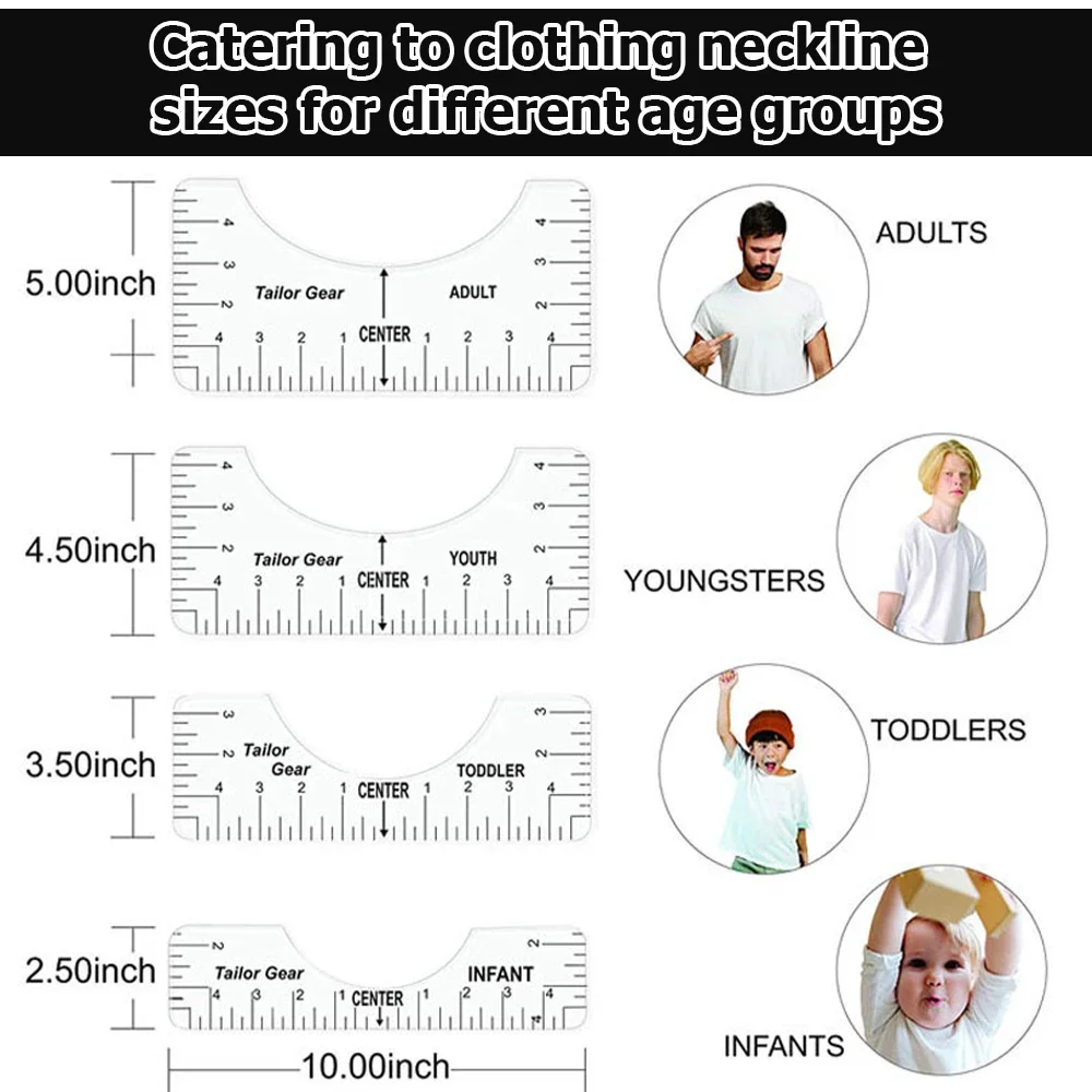 4/7Pcs T-Shirt Alignment Ruler Crew Neck Graphics T-shirt Craft Ruler Guide PVC Clothing Scalar Ruler Making Measuring Tape Tool