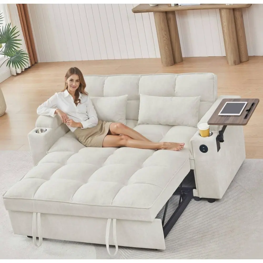 65 Convertible Sleeper Sofa Bed with Adjustable Backrest, Lounge Chaise, Side Table & USB/Type-C Ports - Modern Living Room Furn