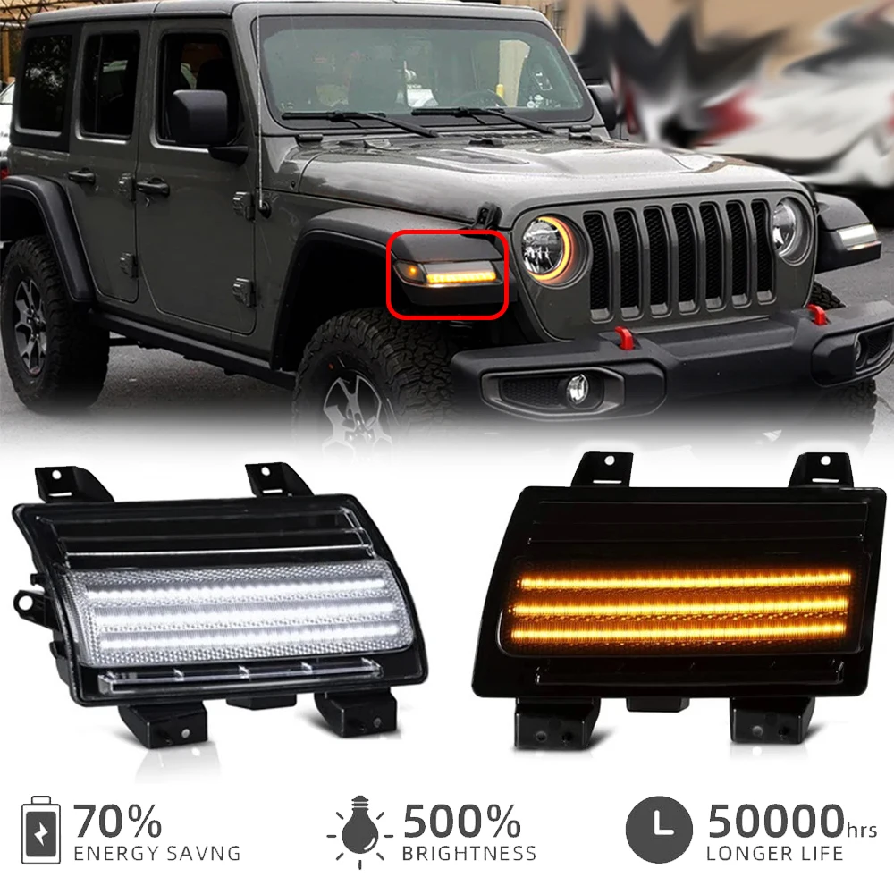 

Car Front Bumper Repeat Blinker LED Side Marker Light DRL Lamp for Jeep Wrangler JL 2018-2021 Auto Parts Accessories