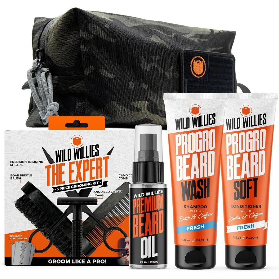 

Полный набор для ухода за бородой для мужчин — набор из 5-х предметов с шампунем-кондиционером и премиальным маслом для волос для ежедневного использования, роста бороды