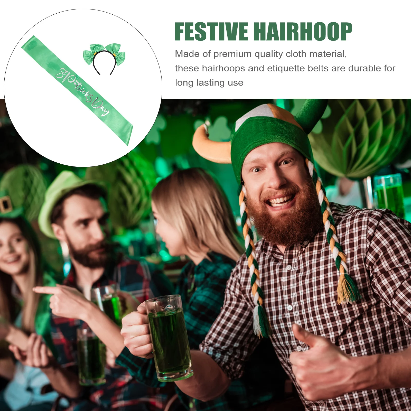 

1 комплект, зеленый обруч для волос для фестиваля Святого Патрика, повязка на голову премиум-качества, этикетный пояс, вечерние головные уборы, декор, радостный