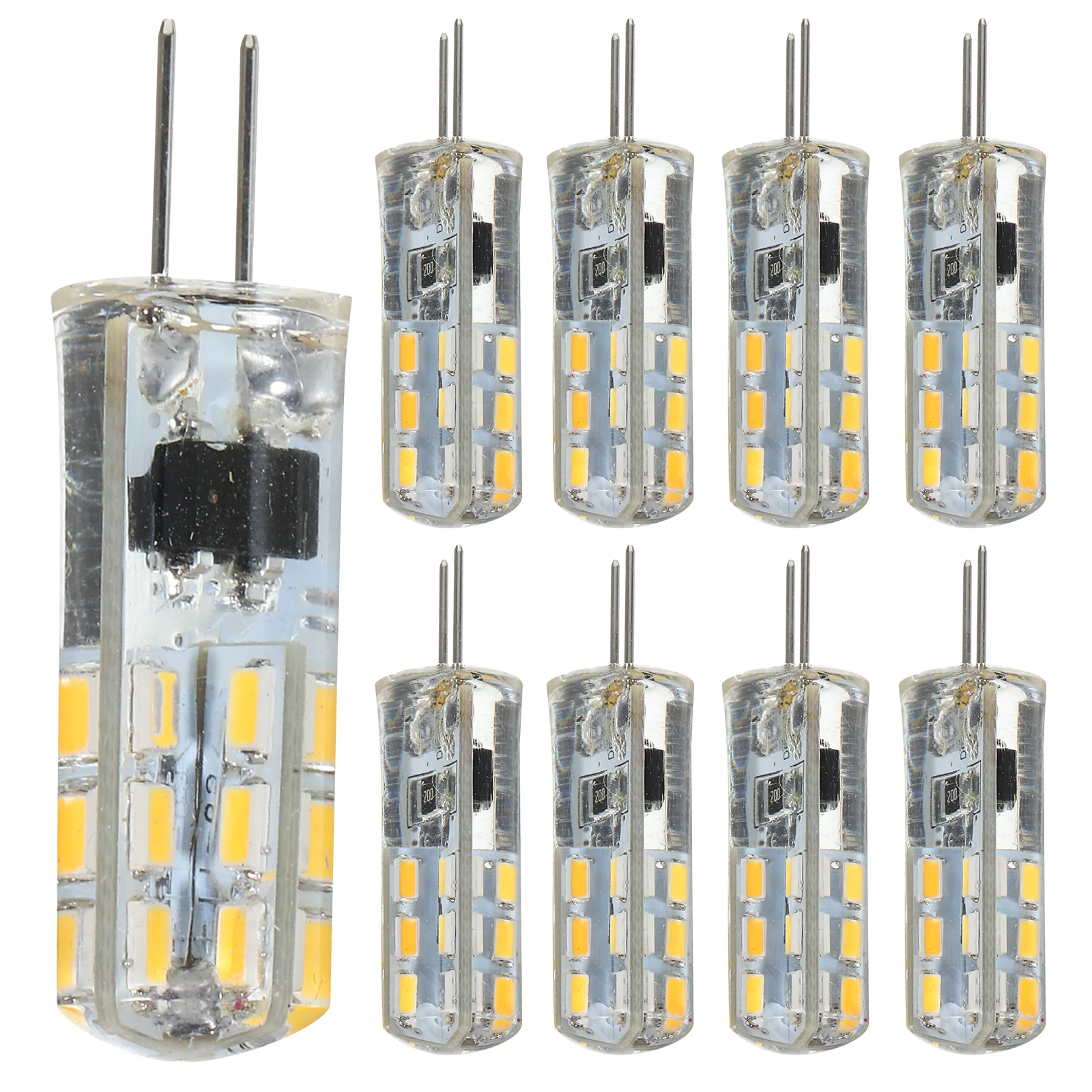 

10 шт. светодиодная лампа G4 цоколь 12 В 2 Вт теплый белый 3014 SMD энергосберегающая простая установка замена светодиодной лампы