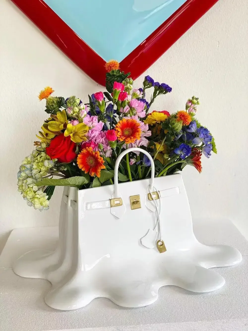 Custom resin creative handmade birkin flower pot handbag shape vase resin melting lola bag flower vase