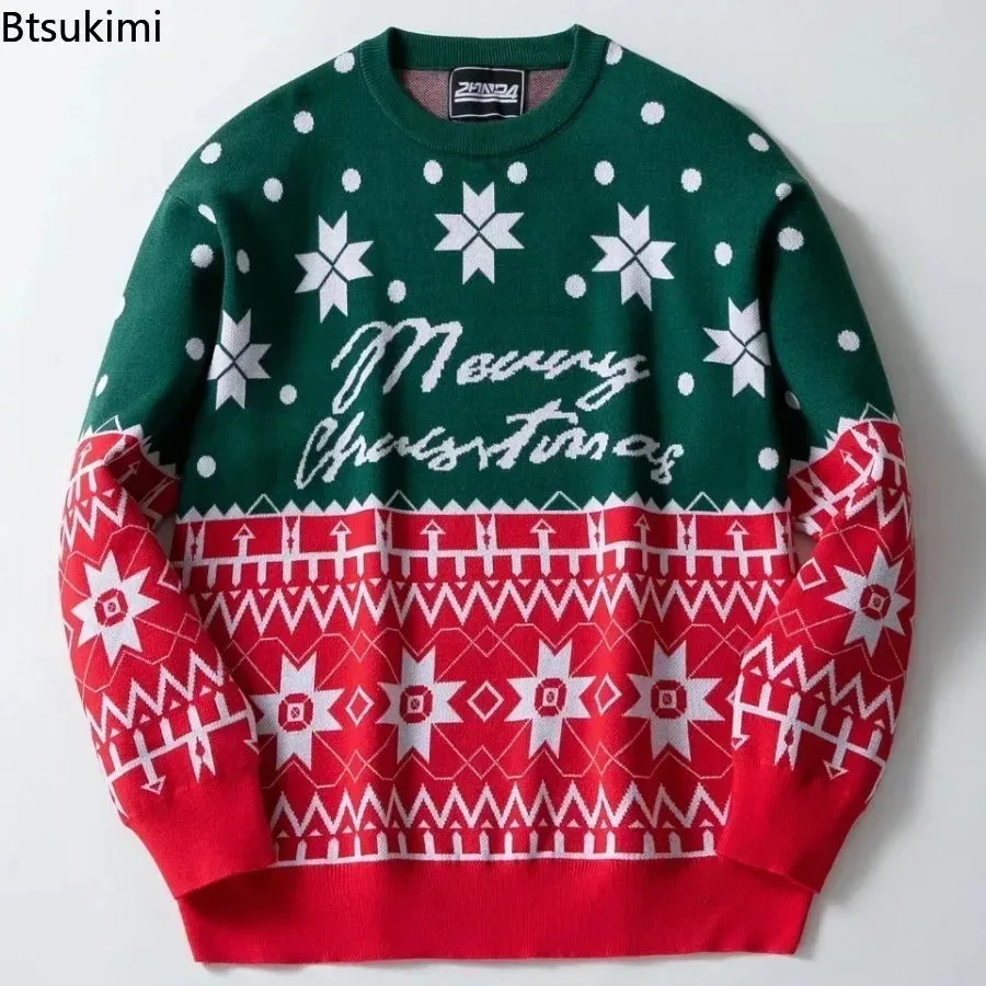 

Мужской модный комфортный вязаный жаккардовый свитер свободного кроя с круглым вырезом, осенне-зимний, для праздников, мужская одежда 2026