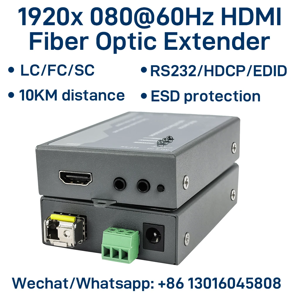 

1920 x 1080@60Hz HDMI Fiber Optic Extender, Full HD Uncompressed Transmit over LC/FC/SC Up to 10KM, Support RS232/HDCP/EDID