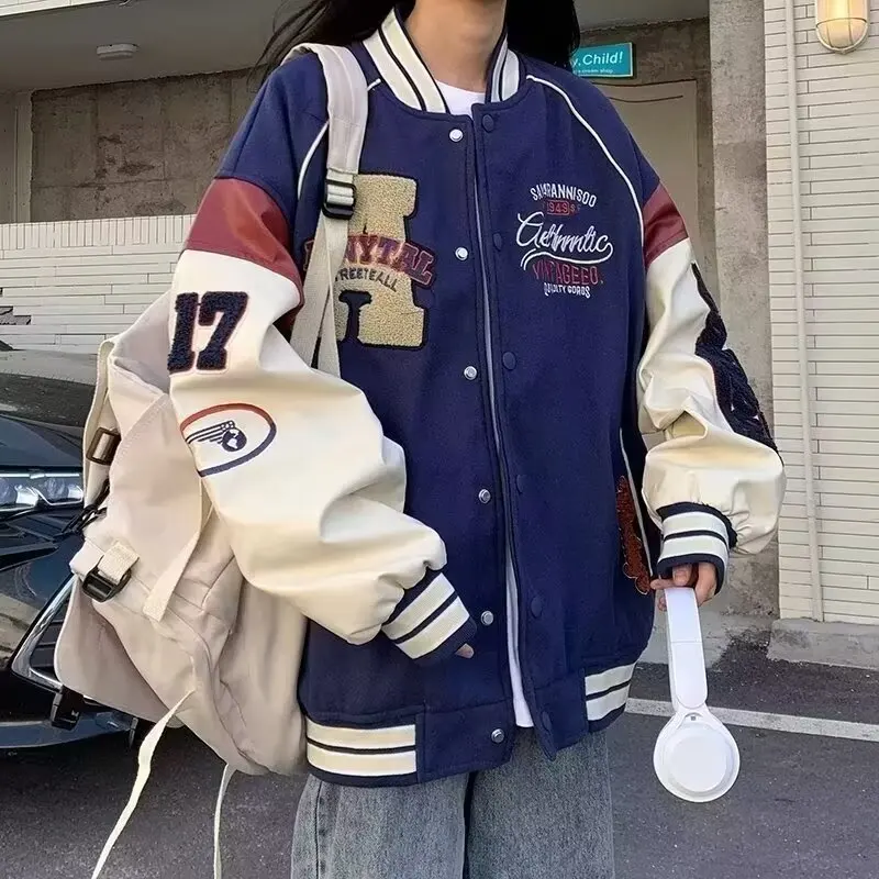 大きいサイズ 秋冬 ジャケット ベースボールジャケット メンズ ヴィンテージ風 カップル アウター カジュアル ルーズフィット カラーブロックデザイン