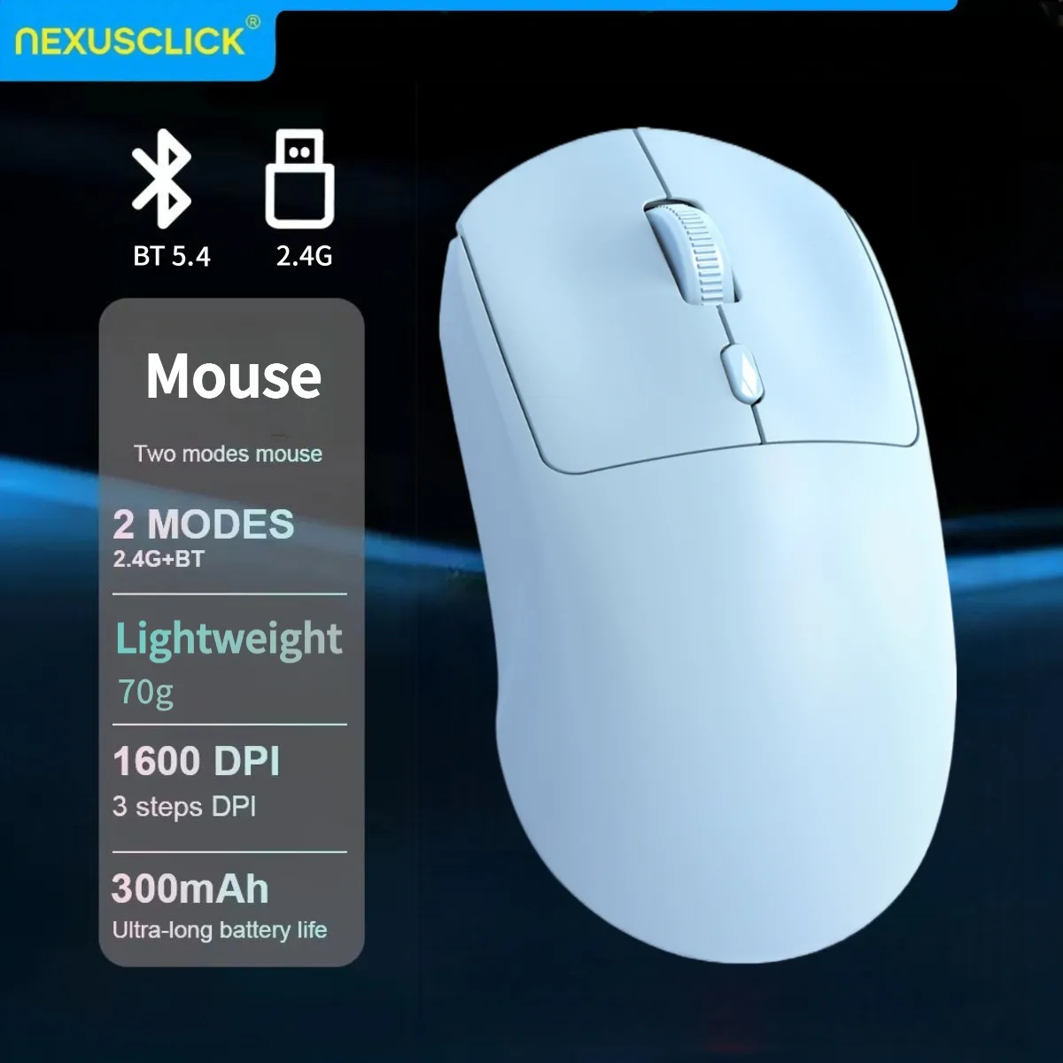 NexusClick Bluetooth 5.4/2.4G Wireless Mouse, Rechargeable Dual Mode Slient Mouse Office Gaming Mice for Computer Laptop Macbook