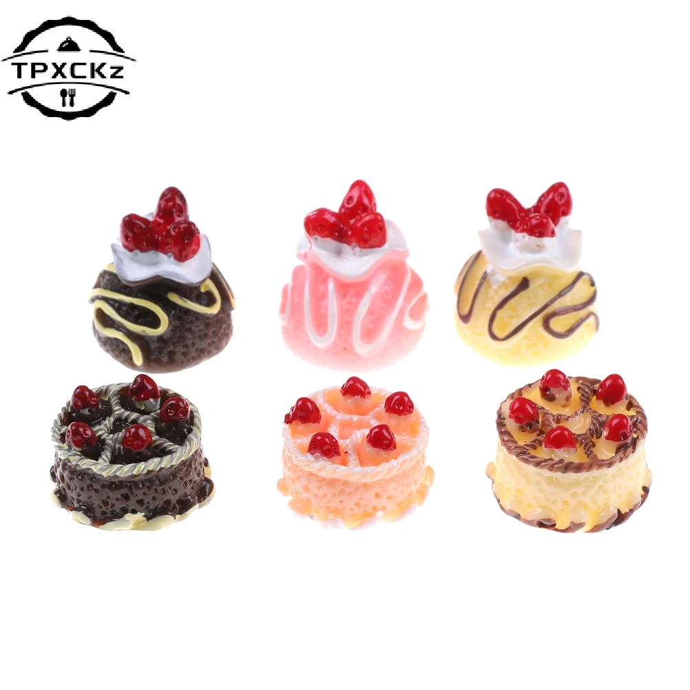 6pcs Dollhouse Mini Cakes Dessert Cupcake Mini Cake Toys Doll Foods Bakery Cake Dollhouse Miniature Dessert Fruit Cake Play