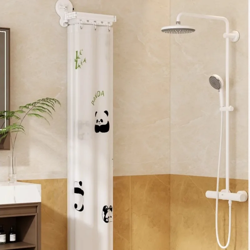 ‌Reusable Suction Cup Foldable Shower Curtain No Drill | Mold Proof & Waterproof Bathroom Wet Dry Separation Quick Install