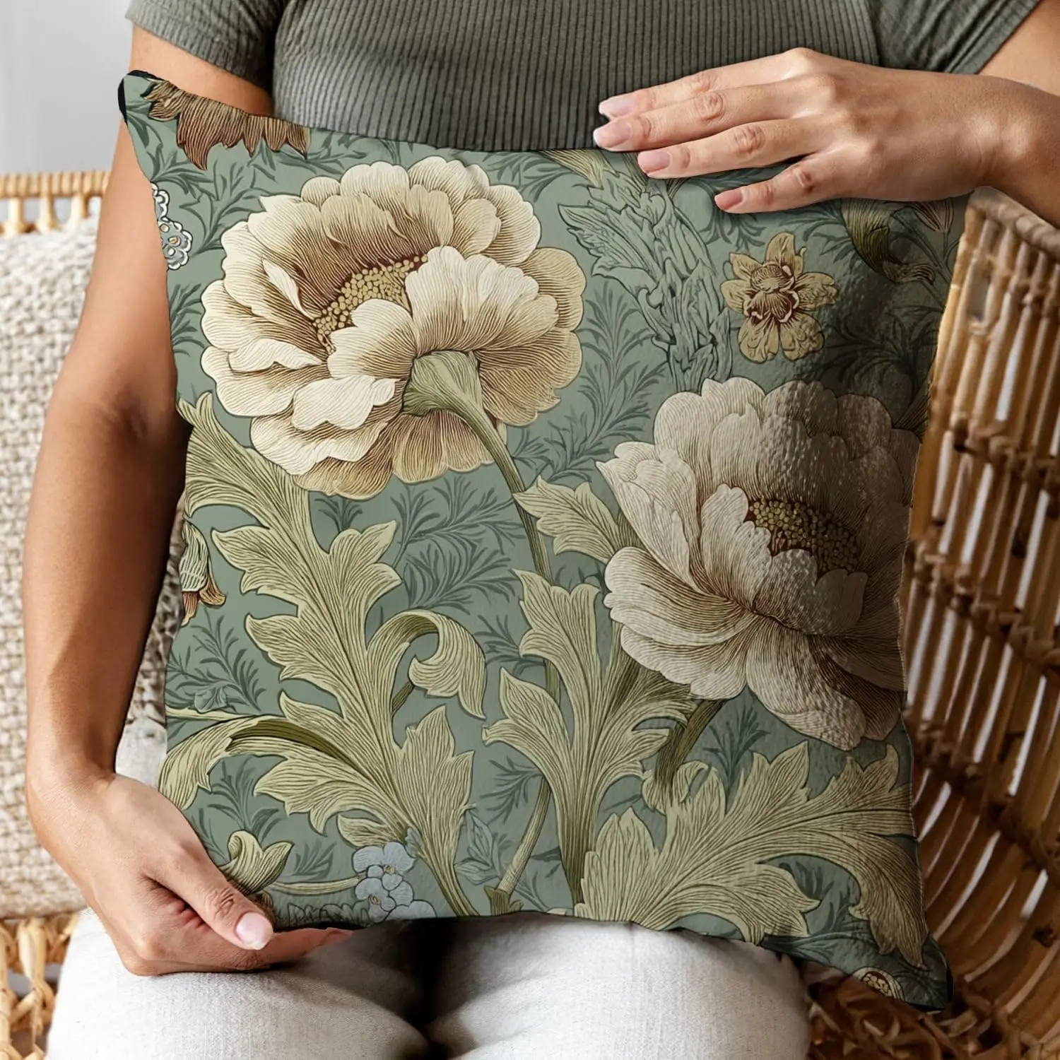 Vintage Botanical Peony Floral Pillow Covers 40x40cm Cushion Throw Pillow for Living Room Home Decor Accent