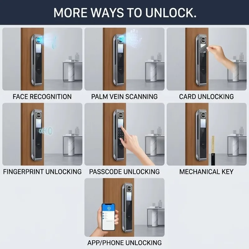 Face Recognition Smart Door Lock Wi-Fi Grade C Security Indoor 5.0