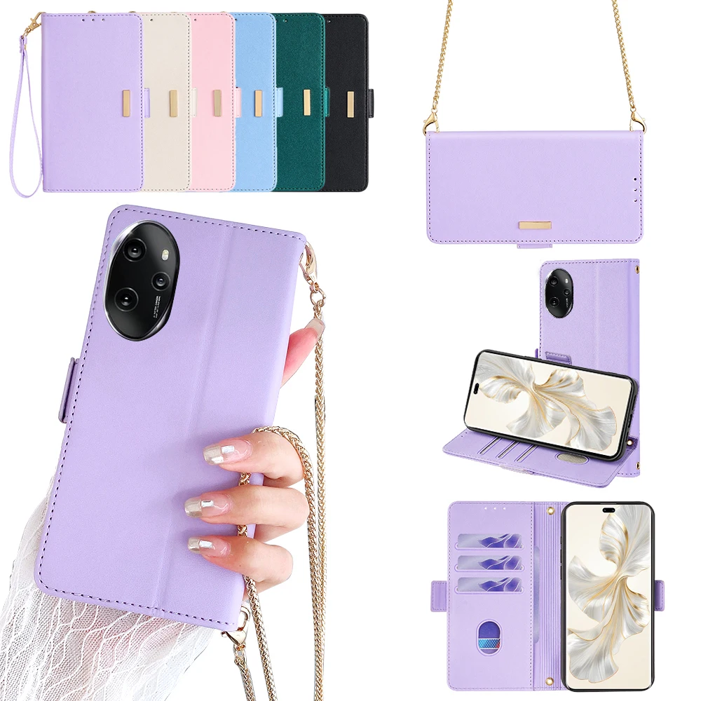 Fashion Ladies Crossbody Case For Honor 100 90 80 Pro Flat 90 70 Lite 90 80 GT SE Multi Card Slots Flip Cover Magnetic Case RFID