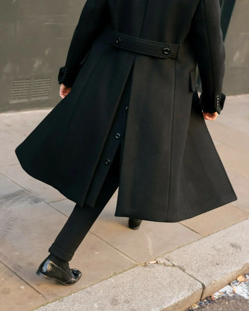 Blazer de trespassado sob medida para homens, roupas de lã, casaco longo, sobretudo de inverno quente