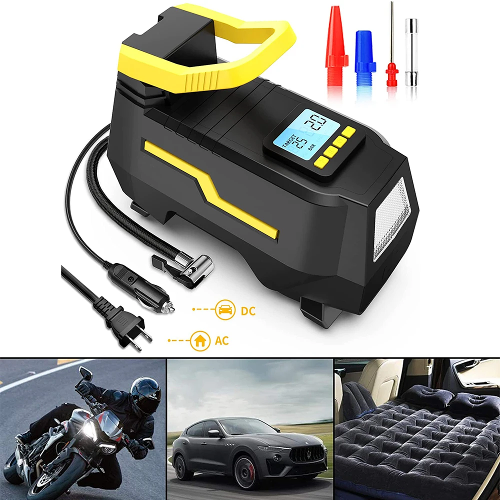 

Car Tyre Inflator 110V-220V AC/DC 12V Air Compressor 2-in-1 Dual Power Portable Electric Air Pump for Car Vehicles Motorcycle