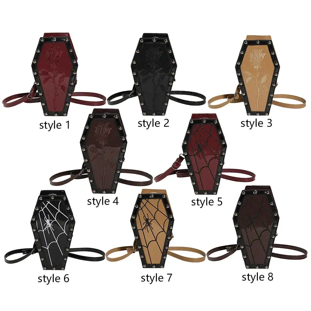 

Women Coffin Satchel Purse Gothic Strap Adjustable Spider Coffin Bag Y2K Mobile Phone Bag Halloween Sling Purse