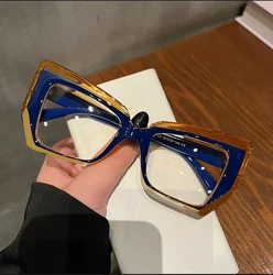 Fashionable Retro Contrasting Color Anti Blue Light Reading Glasses For Women Cat Eye Polygonal Trendy Personalized Glasses Fram