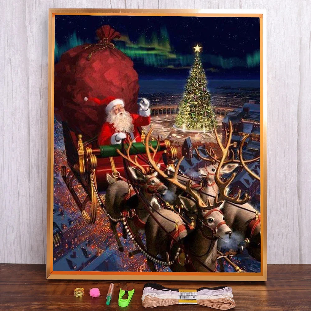 

Christmas Landscape Pattern Cross Stitch Kit 11CT Full Printed Cartoon Canvas Fabric Embroidery Kit DIY Crafts Gift Home Decor