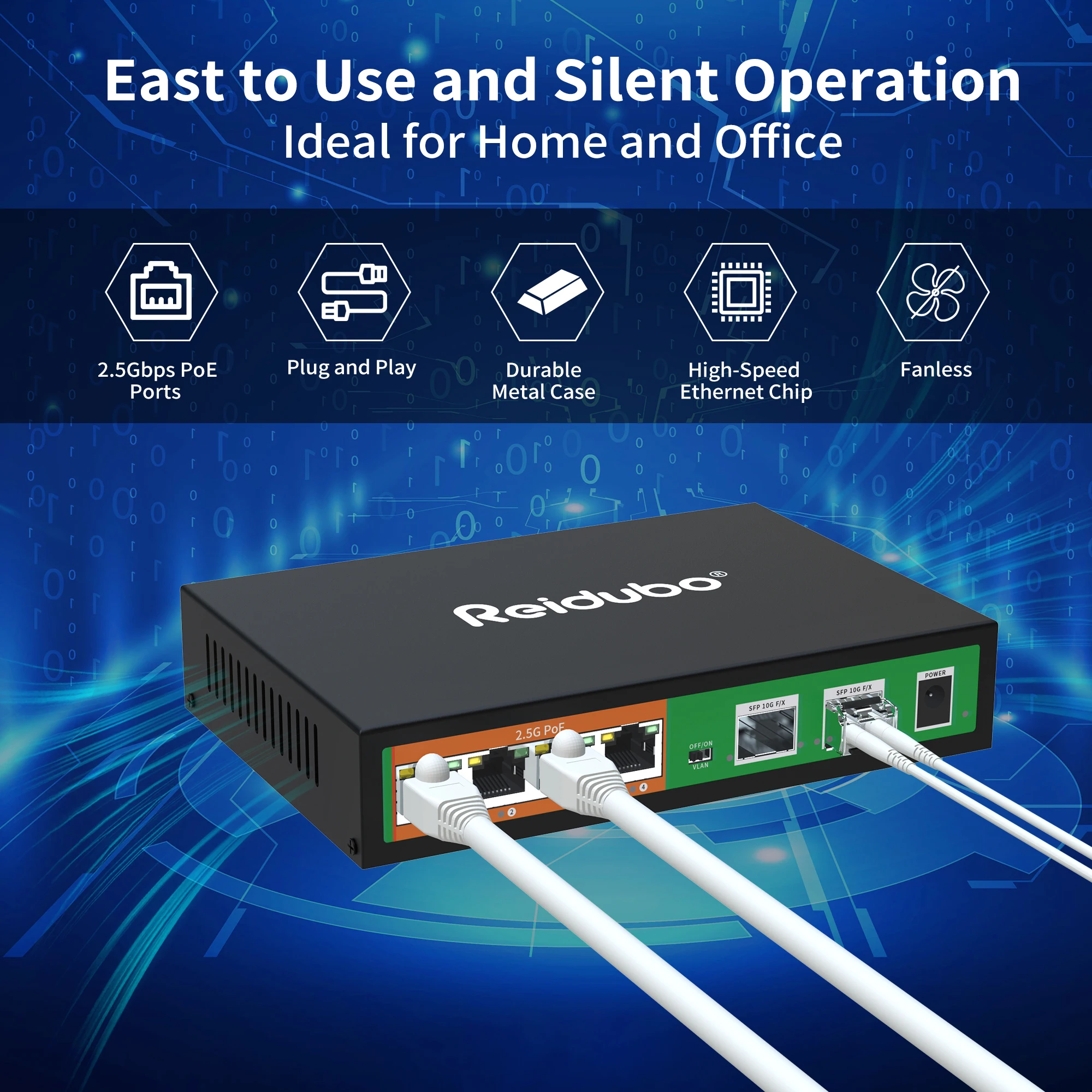 Interruptor PoE de 6 puertos, 2,5 GB, 4x2,5G, con 2x10G SFP puertos PoE, interruptor de red Ethernet no gestionado de 2,5 Gb, Plug & Play