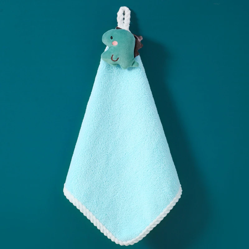 Cute Cartoon Children Hand Towels Coral Fleece Absorbent Hanging Towel Bathroom Small Face Towel Kitchen Handkerchief Baby Stuff