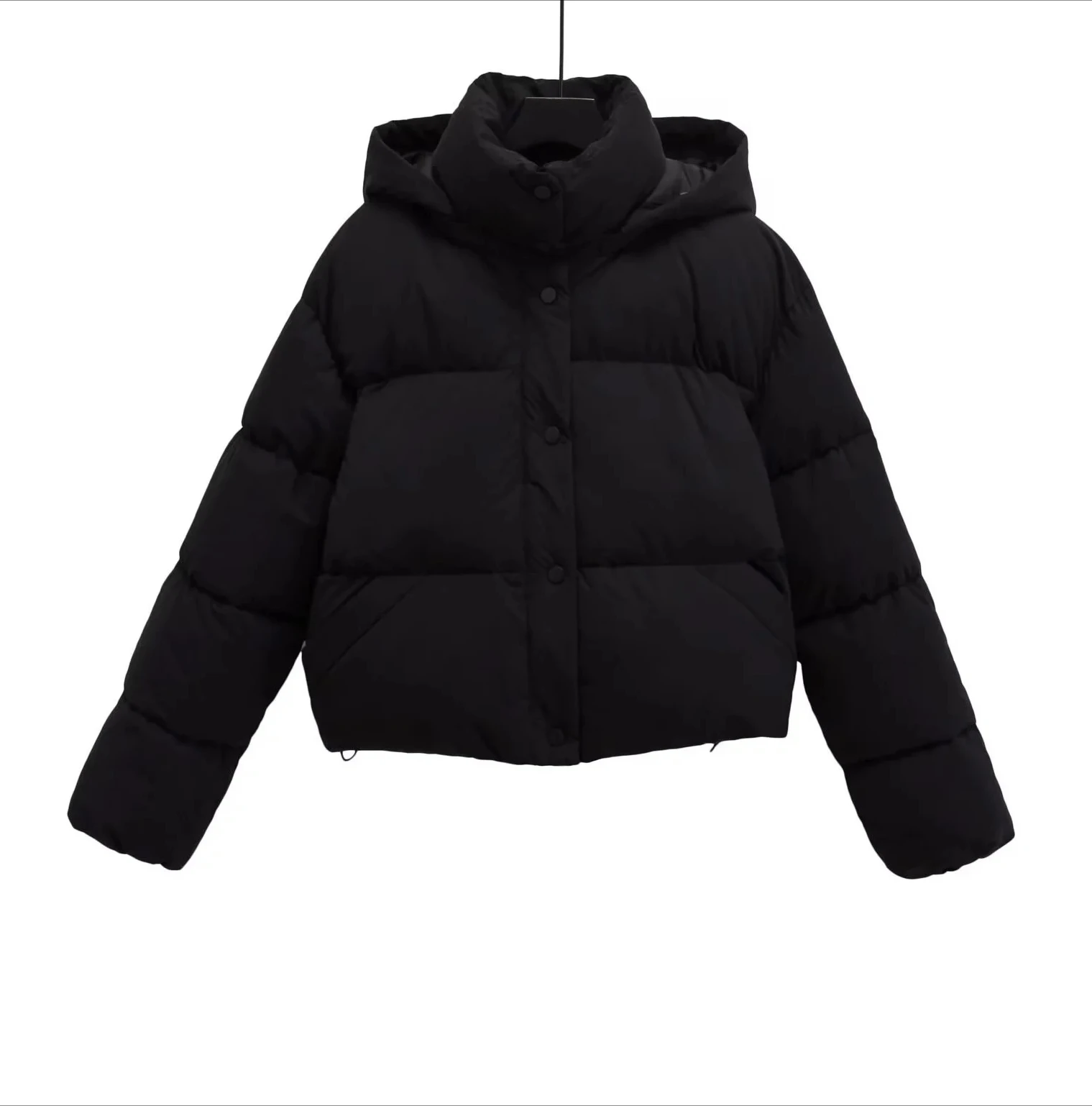 

Новая женская одежда, повседневная модная простая универсальная утягивающая куртка-пуховик с воротником-стойкой и капюшоном, короткая верхняя одежда