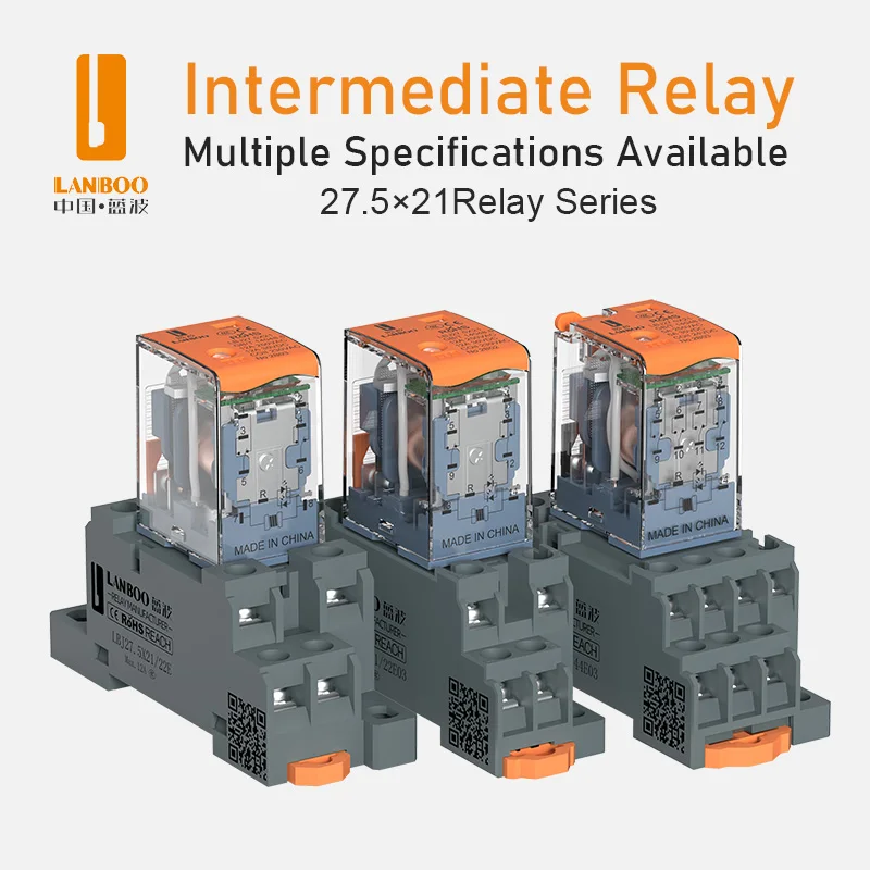 LANBOO Electronic Micro Mini Intermediate Electromagnetic Relay 14PIN Coil DPDT With Socket Base DC12V,24V AC110,220V