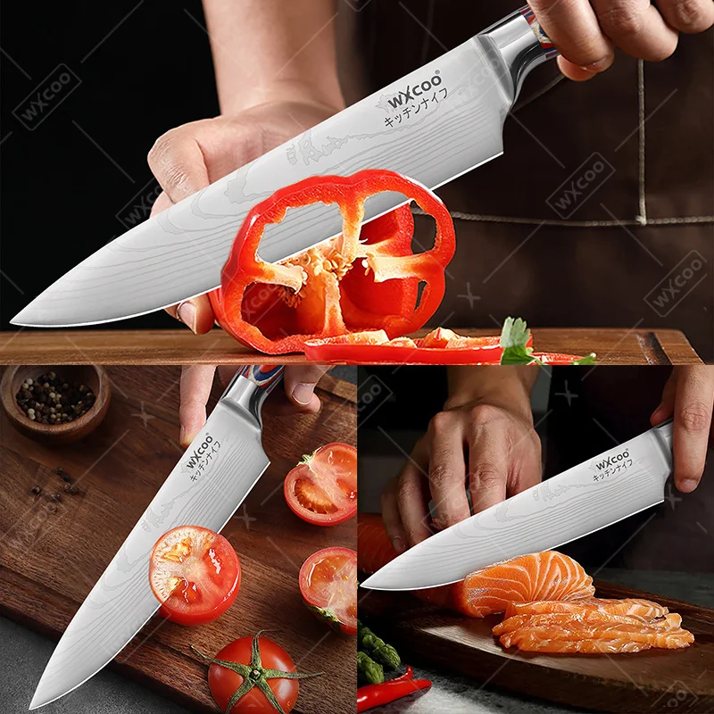 Cuchillo de Cocina Profesional de Acero Inoxidable para Rebanar Carne, Pescado, Pan, Frutas y Deshuesar, Tipo Santoku, Regalo Ideal para las Fiestas