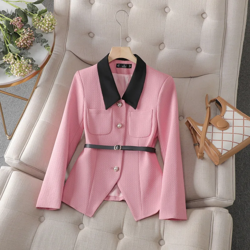 

Cropped Jacket Women Elegant Contrast Colors Outwear Long Sleeev Blazer Coat Ladies Office Work Suit Jacket Elegant Lapel