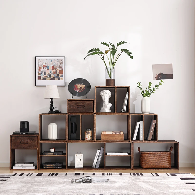 

Детский решетчатый шкаф из чистого массива дерева, стеллаж для хранения, бесплатная комбинация, книжная полка, напольная витрина, напольное хранилище для гостиной