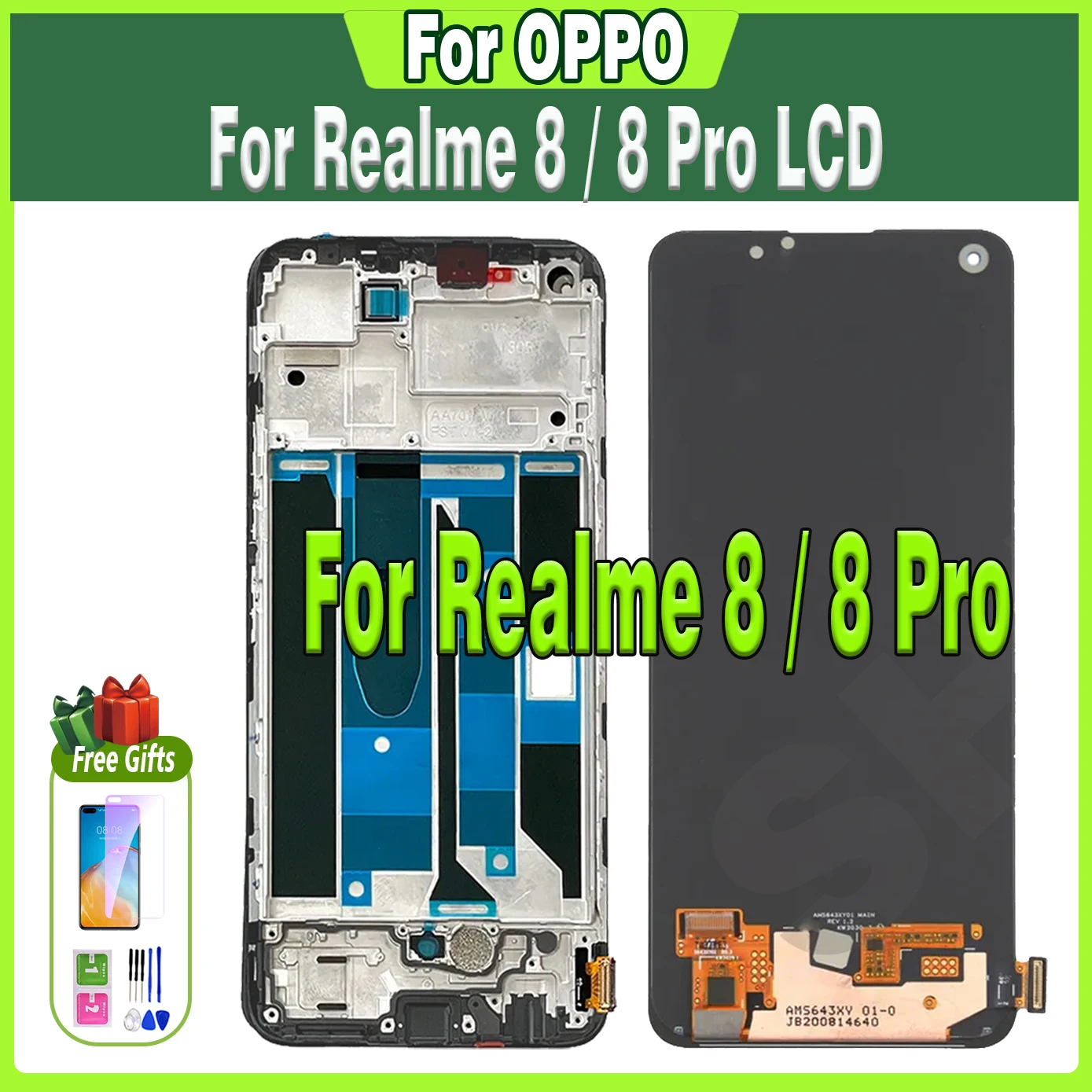 

100% Tested 6.4" LCD For Realme 8 Pro LCD for Realme 8 RMX3085 Screen 8pro RMX3081 Screen Display Touch Replacement