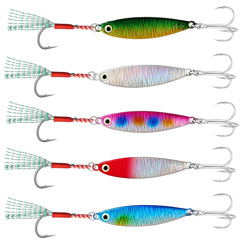 TAIYU Kit com 5 Iscas de Chapa de Ferro Flutuantes de 15g para Pesca de Robalo em Todas as Camadas da Água - Conjunto de Iscas de Chapa de Ferro