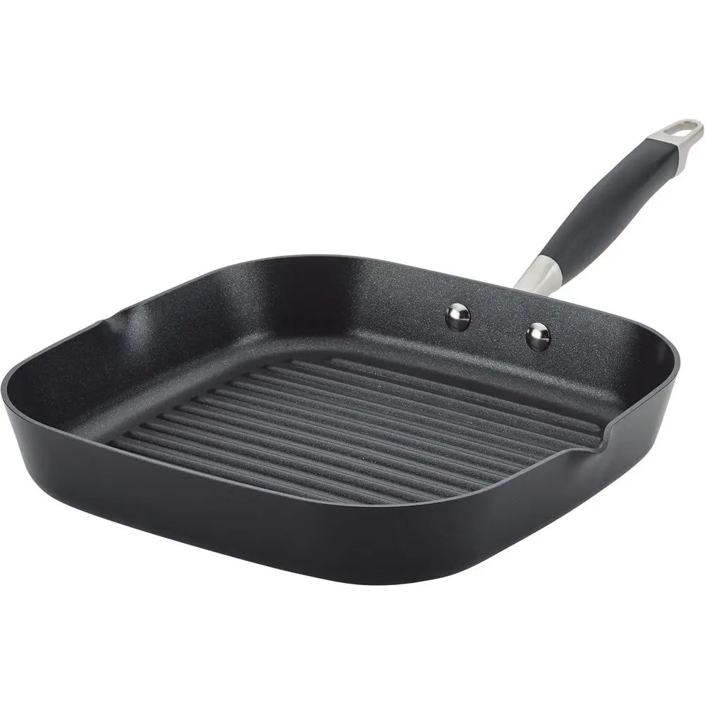 

d Home Hard Anodized Nonstick Deep Square Grill/Griddle Pan with Pour Spouts, 11 Inch, Onyx
