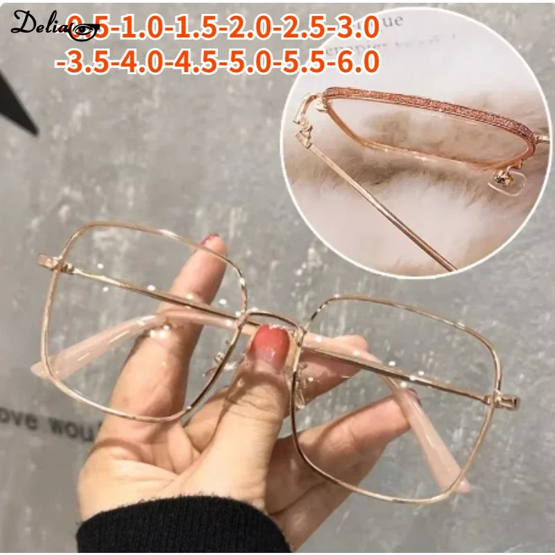 

Luxury Large Frame Myopia Glasses for Women Men Anti Blue Light Computer Goggles Prescription Eyewear Diopter 0 -0.5 -1.0 To 6.0