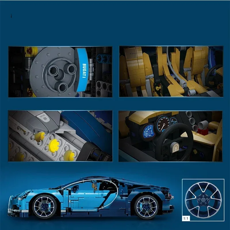 3599 peças modelo de bloco de construção de supercar bugat, carro de corrida diy, modelo de montagem de supercar brinquedo de tijolo, brinquedo adulto