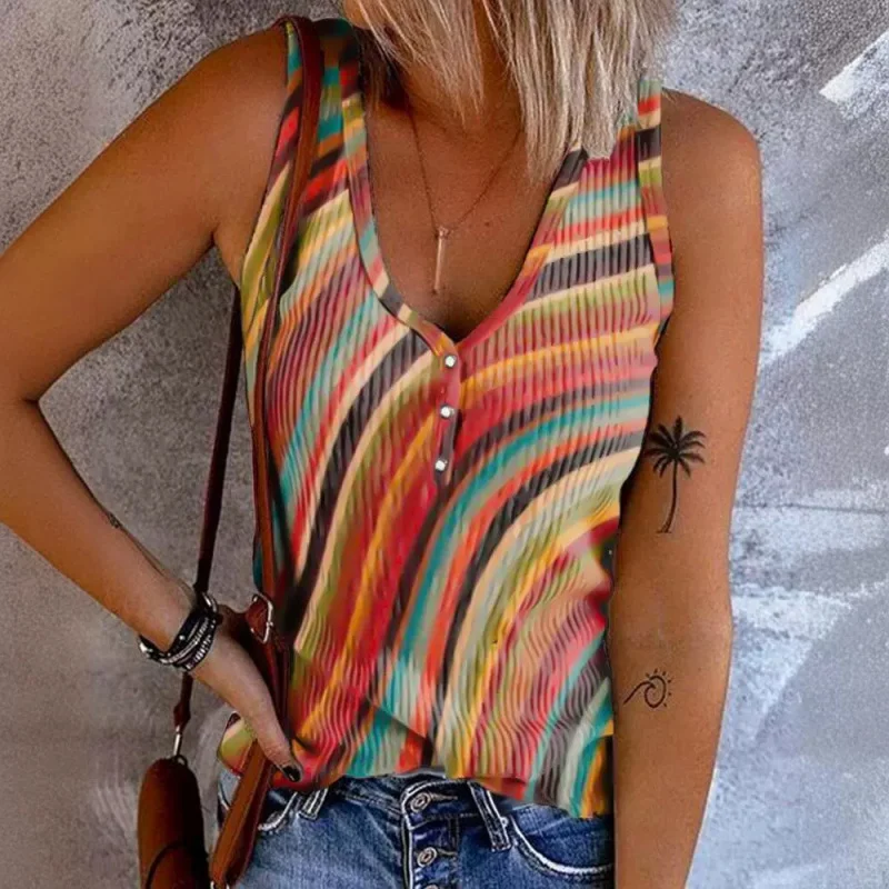 2024In Stock Amazon AliExpress Independent Station Hot Selling Casual Striped Casual Vest and Camisole