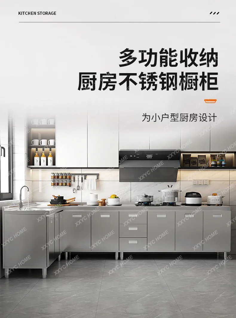 304 thickened stainless steel kitchen cabinets integrated forming countertop storage cupboards