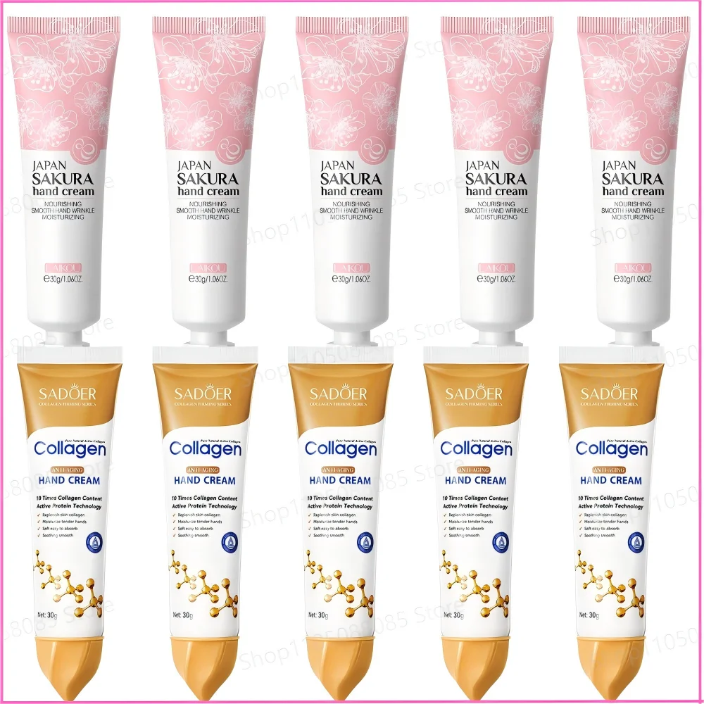 

5pcs Sakura/Collagen Hand Cream Hydrating Moisturizing Cherry Blossom Essential Oil Deep Repairing Smoothing Hand Care Cream