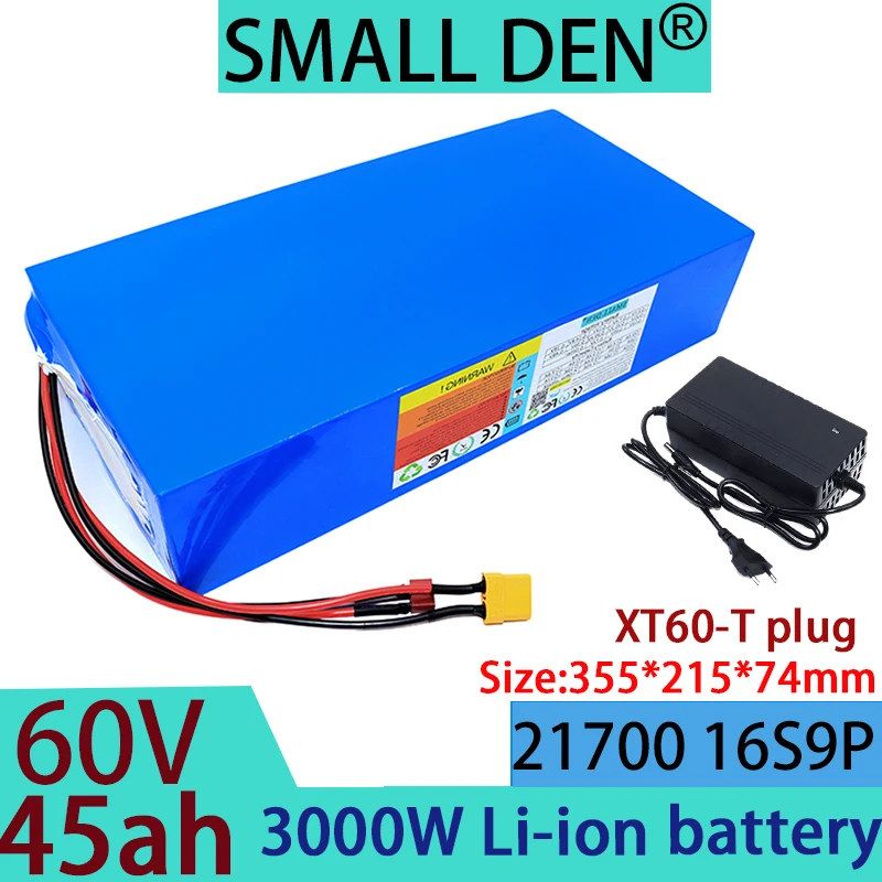 60V 16S9P 45Ah 21700 lithium battery pack 3000W high-power battery packBMS off-road vehicle electric vehicle+67.2V2A3A5A charger