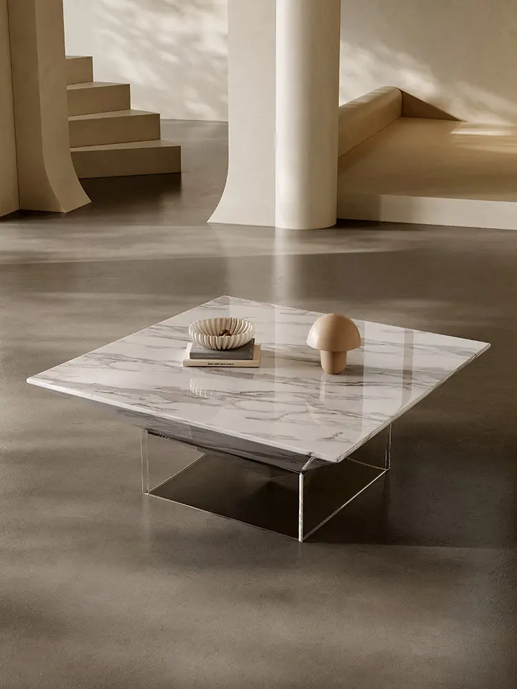 

Итальянский минималистичный акриловый мраморный журнальный столик, дизайнерский, квадратный, современный, простой, для гостиной, в стиле лёгкой роскоши, для отелей.
