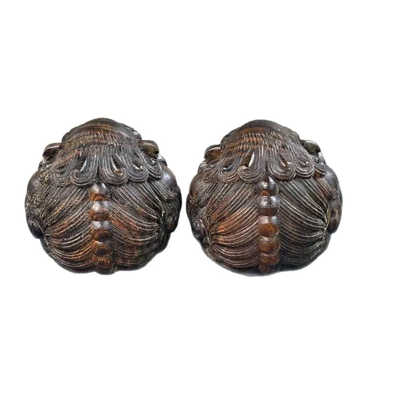 2pcs Solid Wood Carving Pixiu Hand Balls Ornament, Handmade National‑Chic Craft, Pocket Hand Grip, Home Study Decoration Present