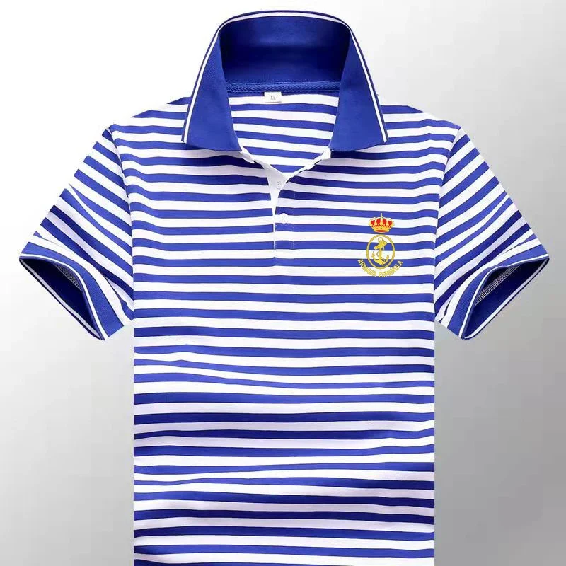 Armada Española Spanish Naval Sailor Striped Polo Shirts Sailor Telnyashka Short Sleeve Mens Cotton Stripe T-Shirt Breton Top