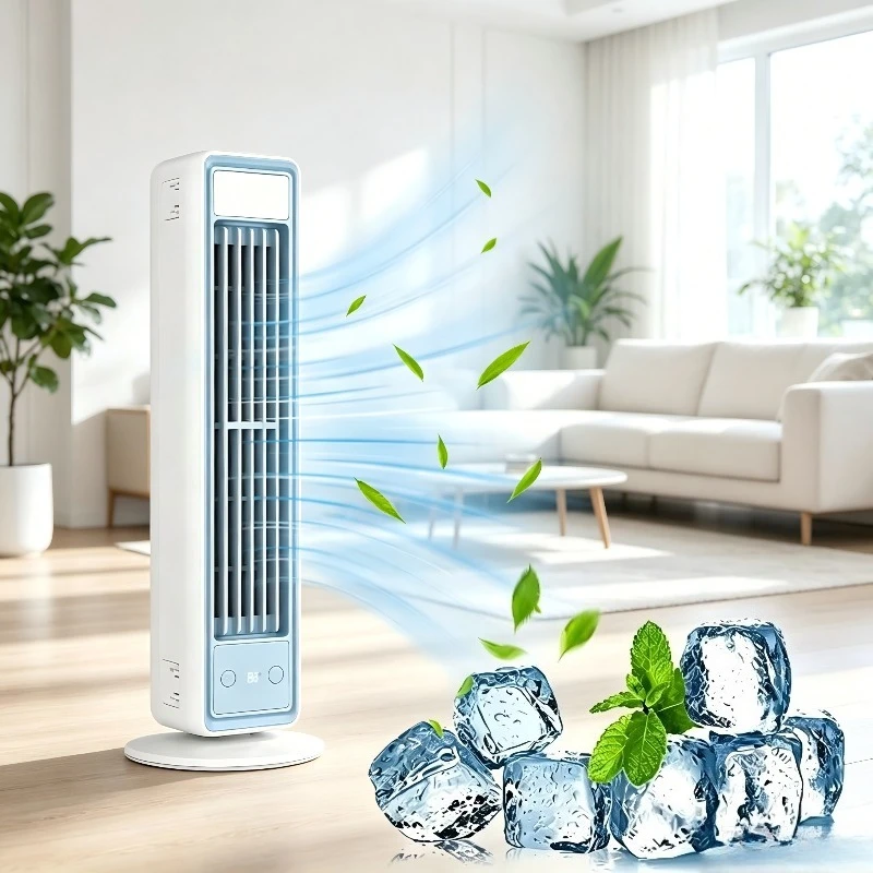 Tower Fan Strong Wind Cooling 3600mAh Bladeless Portable Air Conditioner with Remote Control Quiet 5 Speeds for Home Office Room