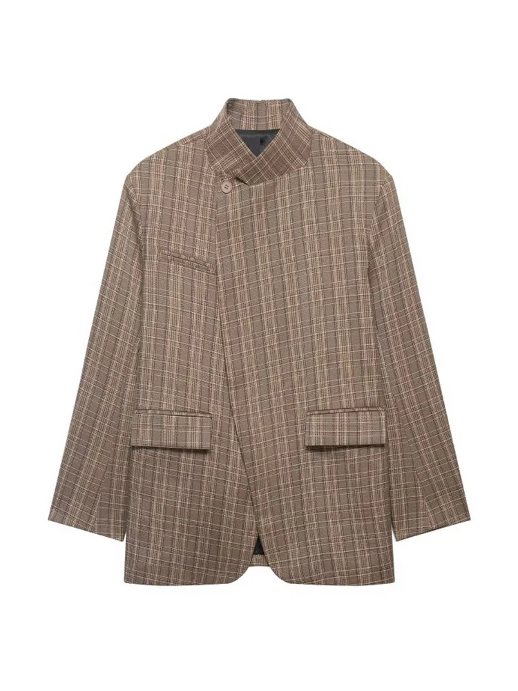 Vrouwen Geruite Blazers Jassen 2026 Lente Herfst Mode Lange Mouw Enkele Knop Vrouwelijke Elegante Straat Blazer Bovenkleding Kleding