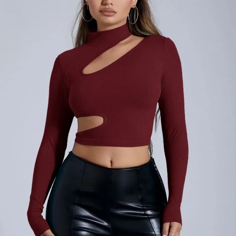 Women's Clothing 2024 Autumn/winter Half High Neck Black Long Sleeved Sexy Inner Layer T-shirt Short Tight Fitting Y2K Top YSQ20