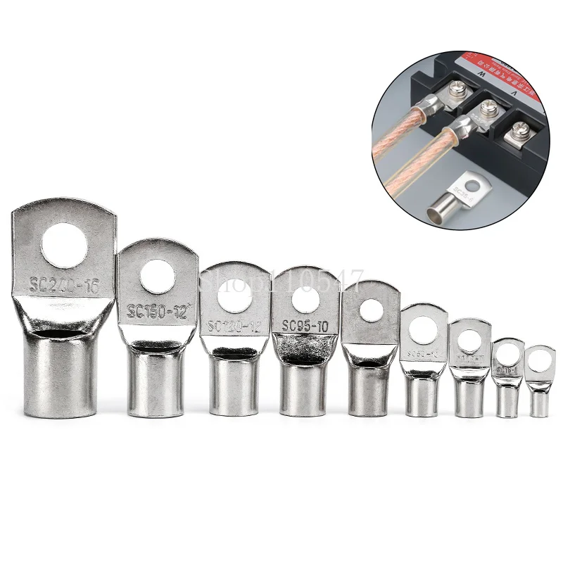 1pcs-50pcs SC-2.5 4 6 10 16 25 35 50 70 95 120 150 185 Wire Nose Copper Terminals Battery Cable Lugs Screw Hole M5 M6 M8 M10~M16